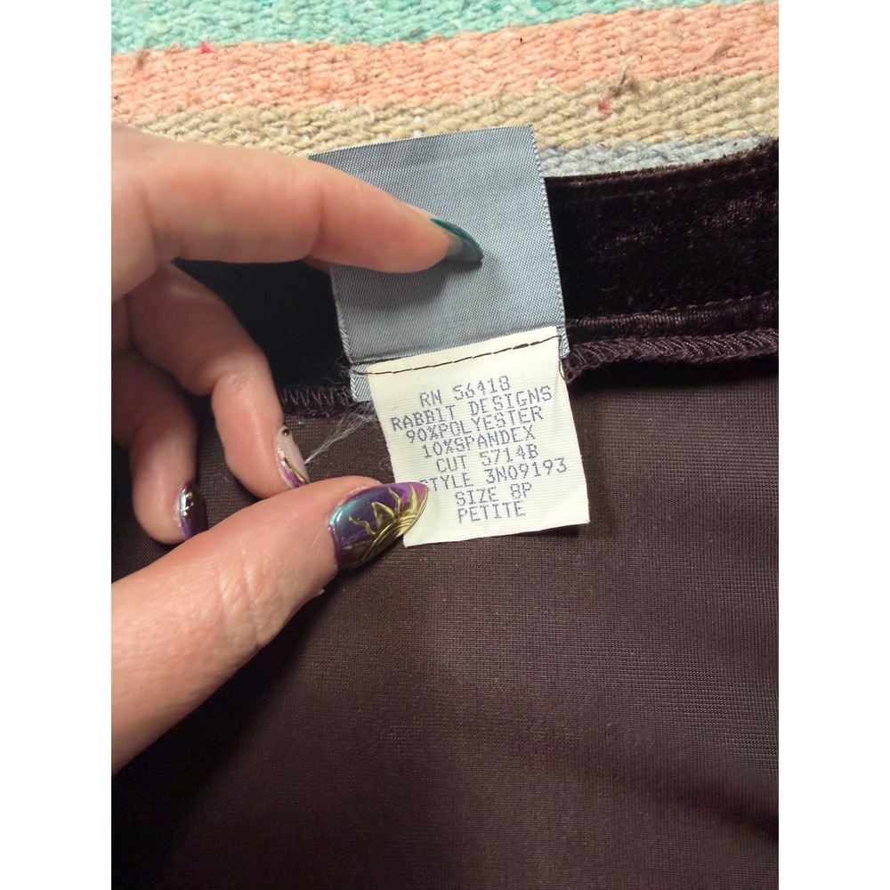 Vintage Rabbit Rabbit Rabbit Designs Brown Velour Cardigan Petite Y2K One Button - Picture 4 of 6